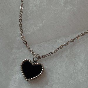 Heart Shaped Onyx Silver Necklace